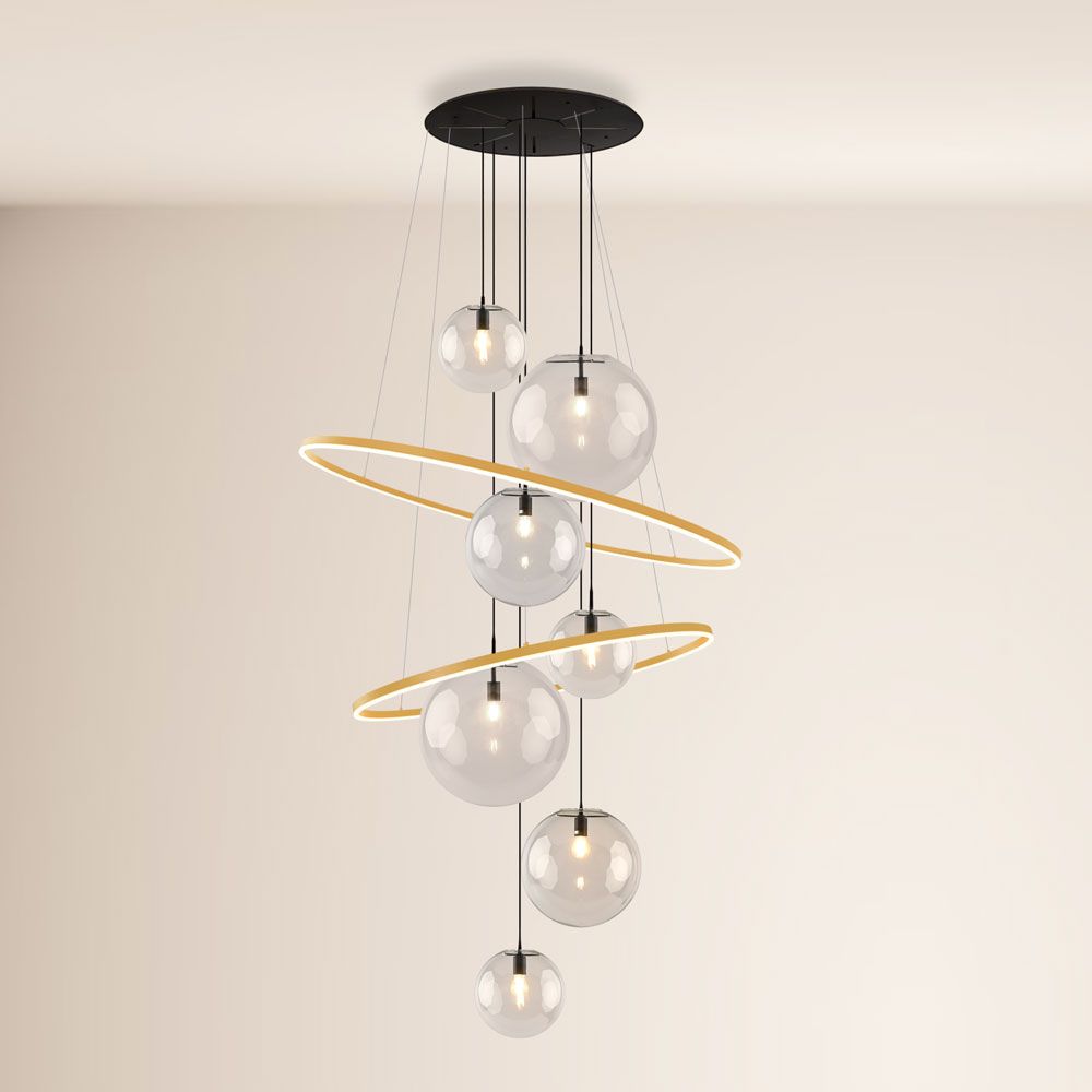 s.luce Galaxy XXL LED Galerielampe 8-flammig Ringleuchte Glaskugeln