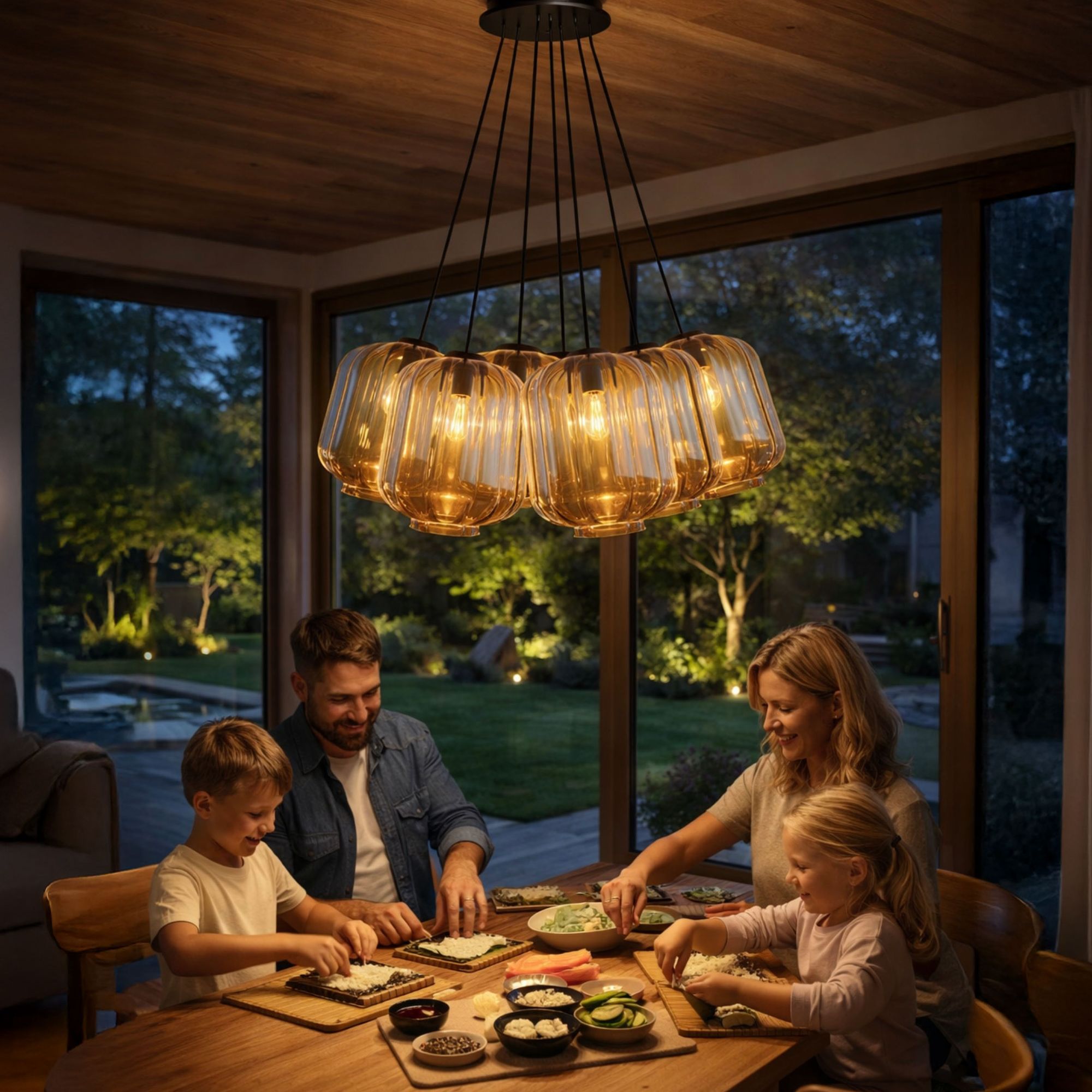 s.luce Velo Cluster Glas - Pendelleuchte 7 - flammig 7x25cm - 200441 - s.luce® - homecoming lights.