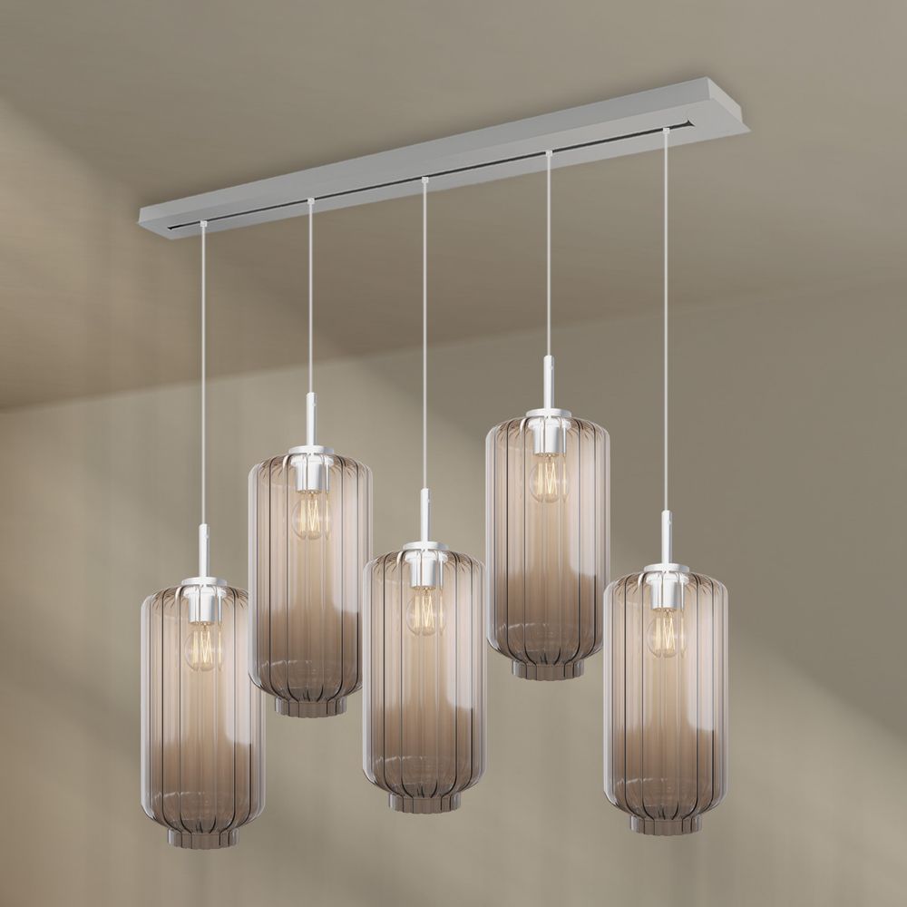 s.luce Velo Esstischleuchte 5-flammig 160cm Baldachin Ø 18cm