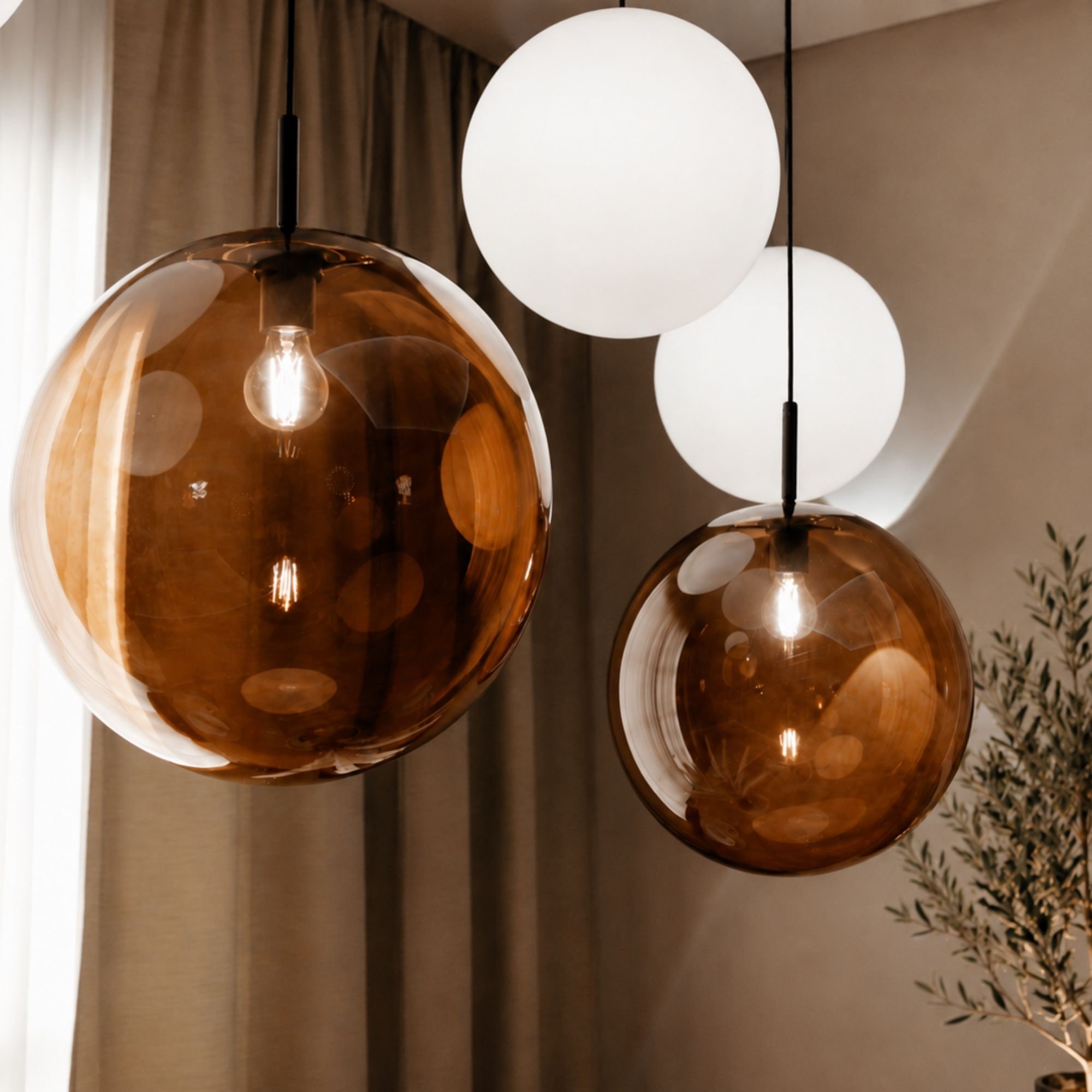 s.luce Orb glass globe hanging lamp 150cm suspension black
