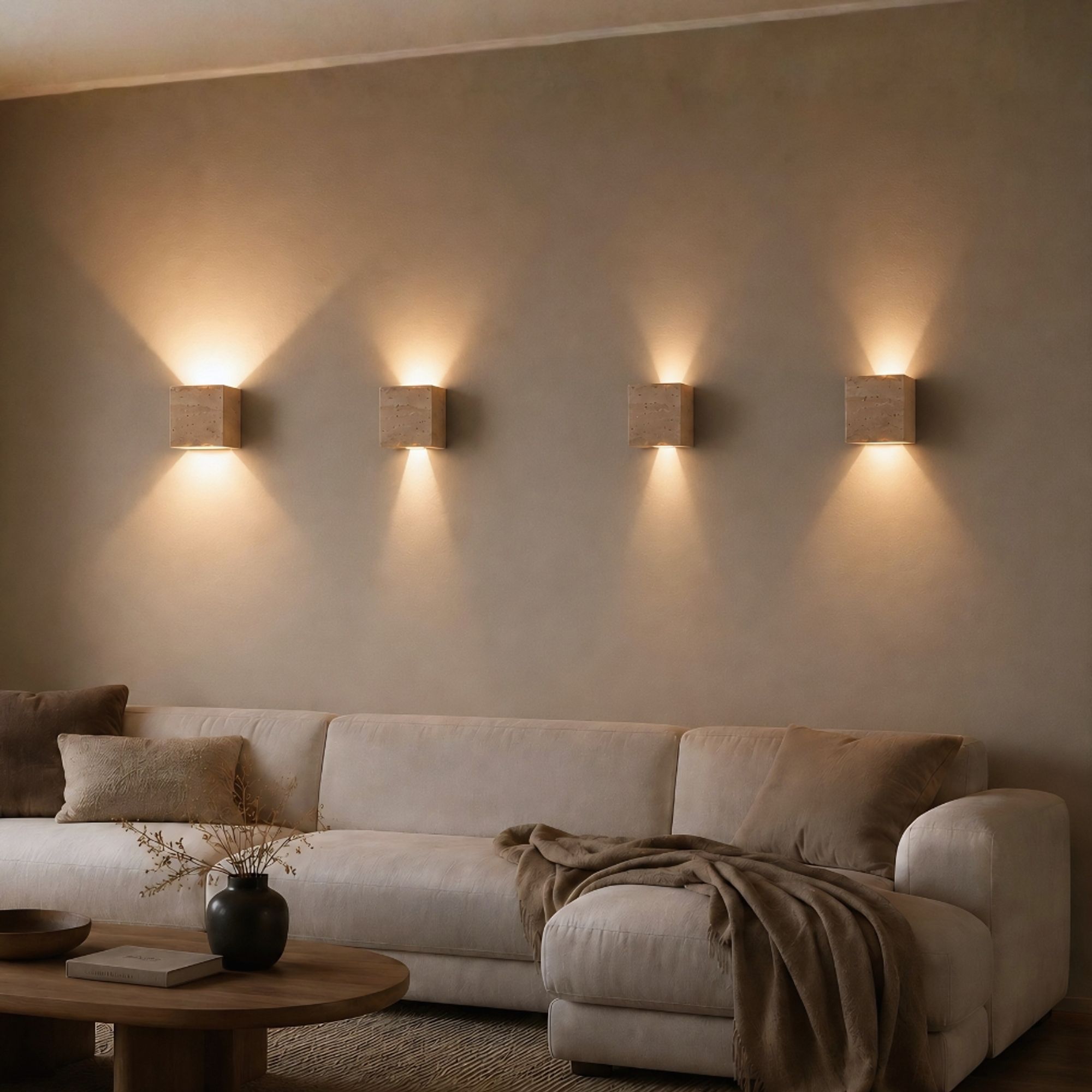 s.luce Travea LED Wandleuchte aus Travertin-Stein