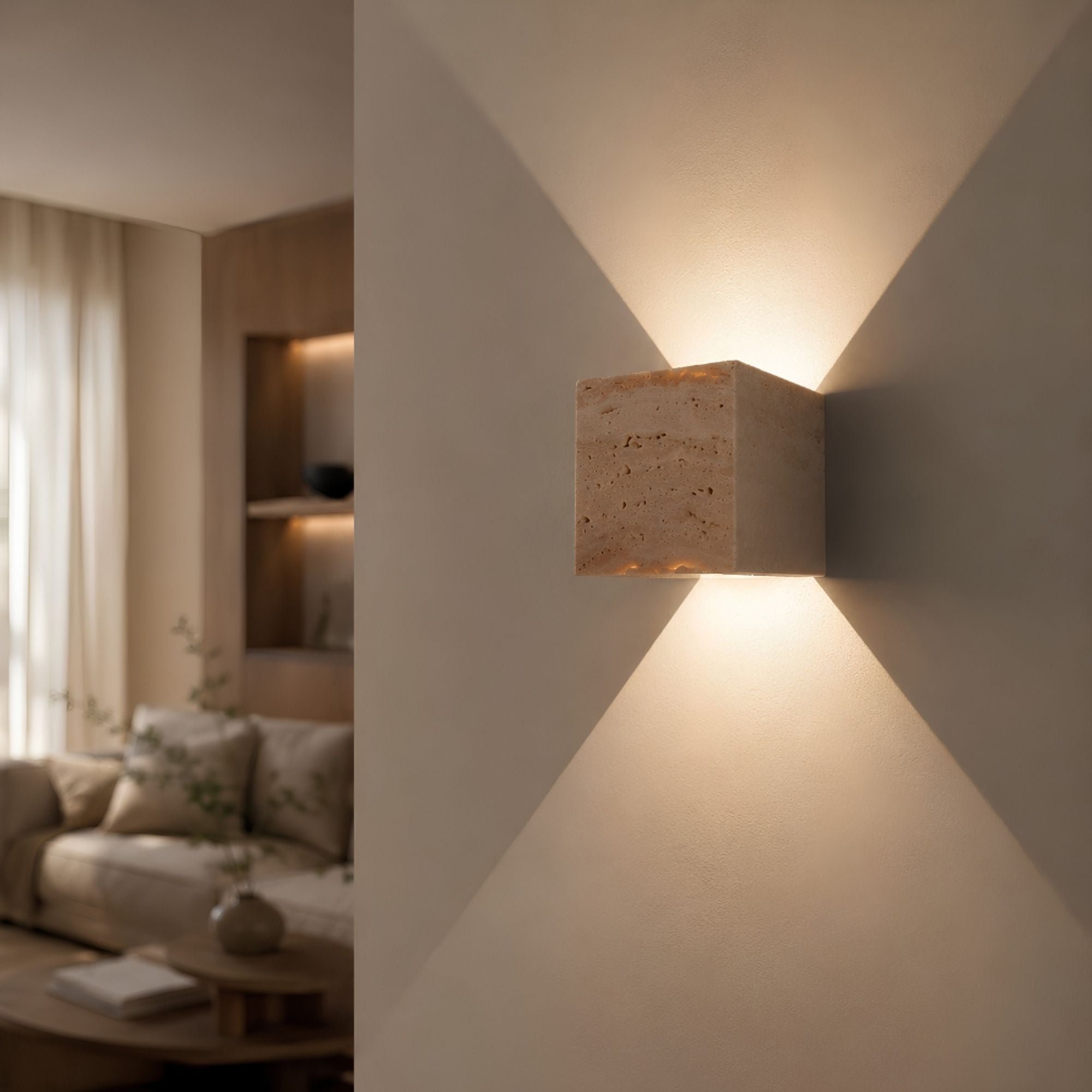 s.luce Travea LED Wandleuchte aus Travertin-Stein