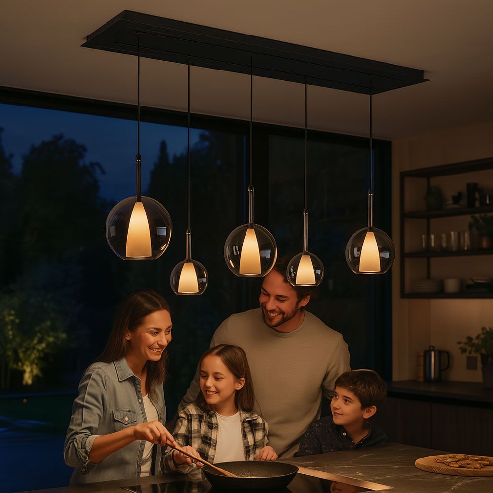 s.luce Belluna dining table lamp 5-flame 160cm 2-row