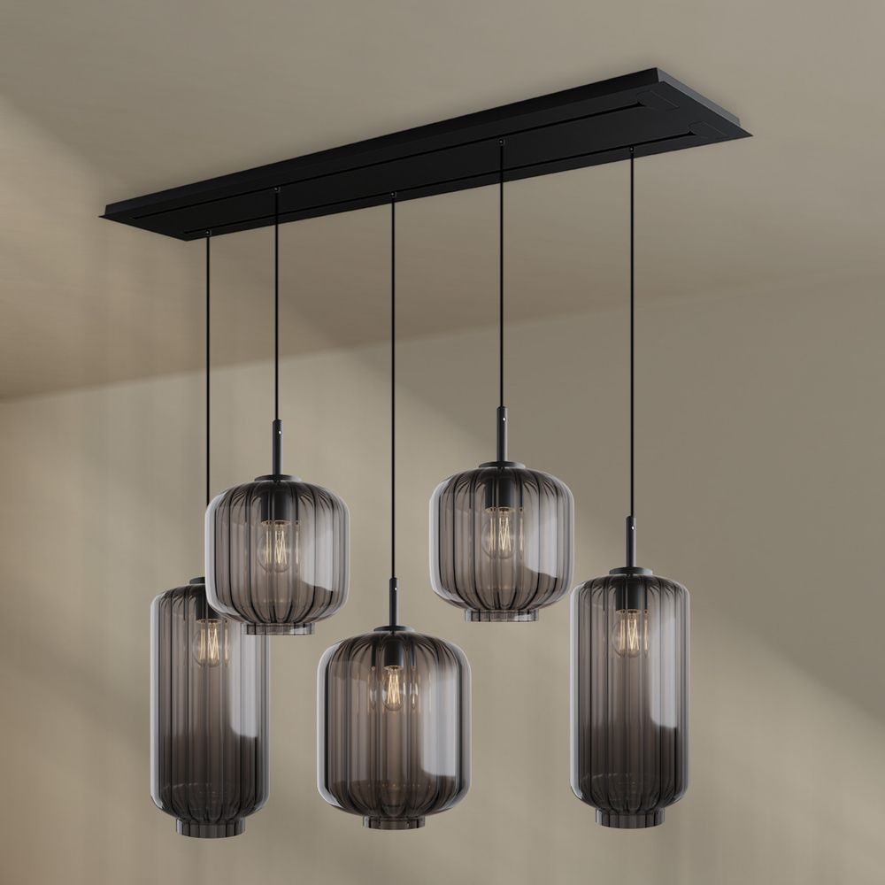 s.luce Velo dining room lamp 5-flame 2-row 160cm Ø 18/20/25cm