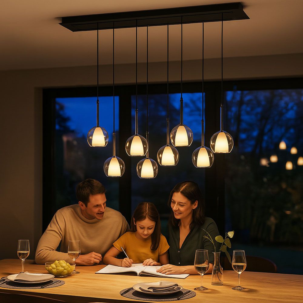 s.luce Belluna mesa de comedor lámpara colgante 8 luces 160cm 2 filas