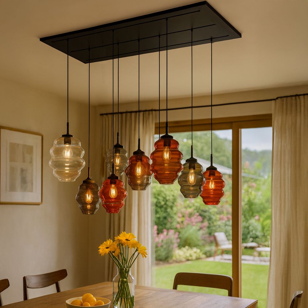 s.luce Echos lámpara de mesa de comedor 8 luces 200cm 3 filas Ø 18/25cm