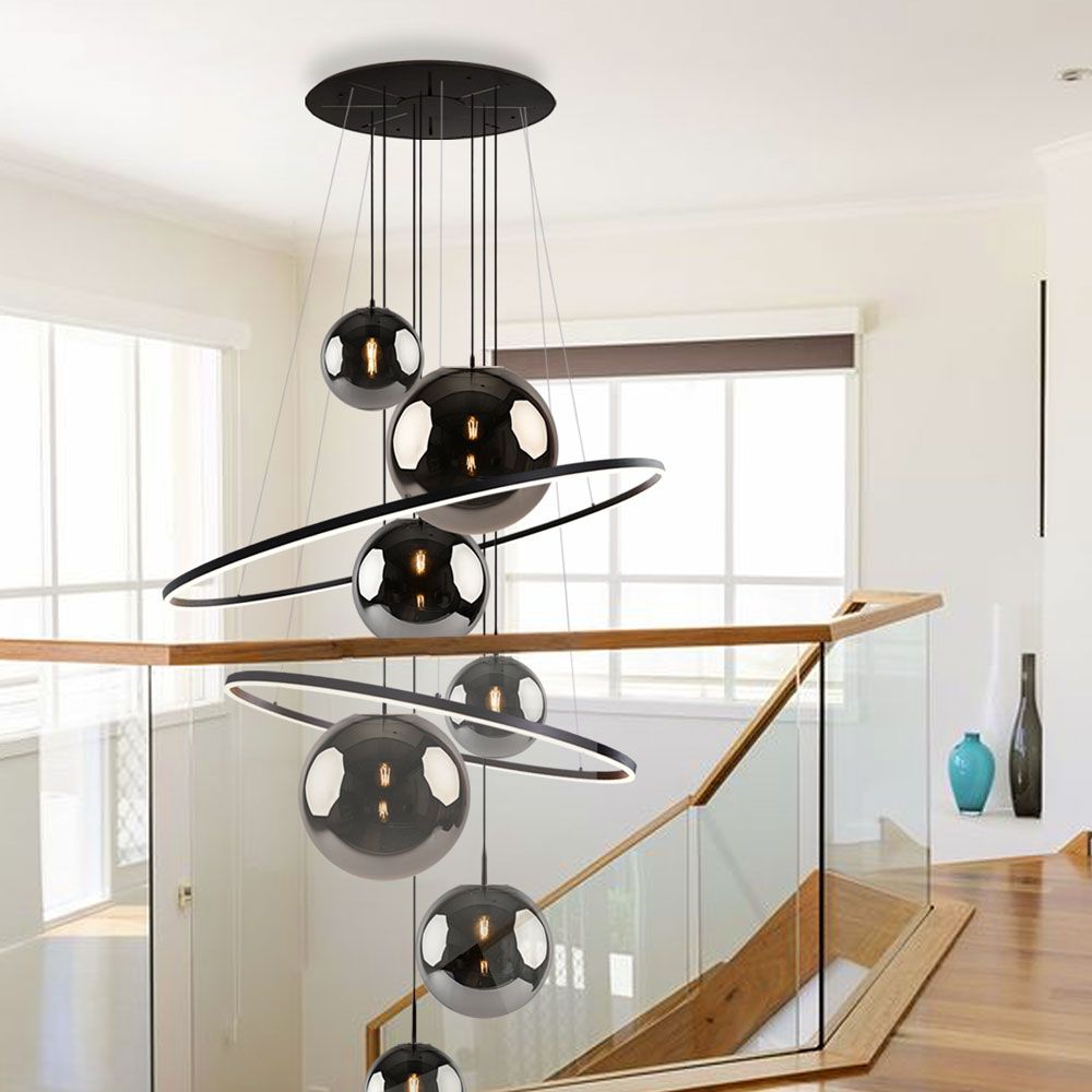 s.luce Galaxy XXL LED gallery lamp Lámpara anular de 8 luces globos de cristal
