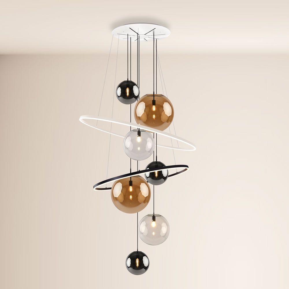 s.luce Galaxy XXL LED gallery lamp Lámpara anular de 8 luces globos de cristal