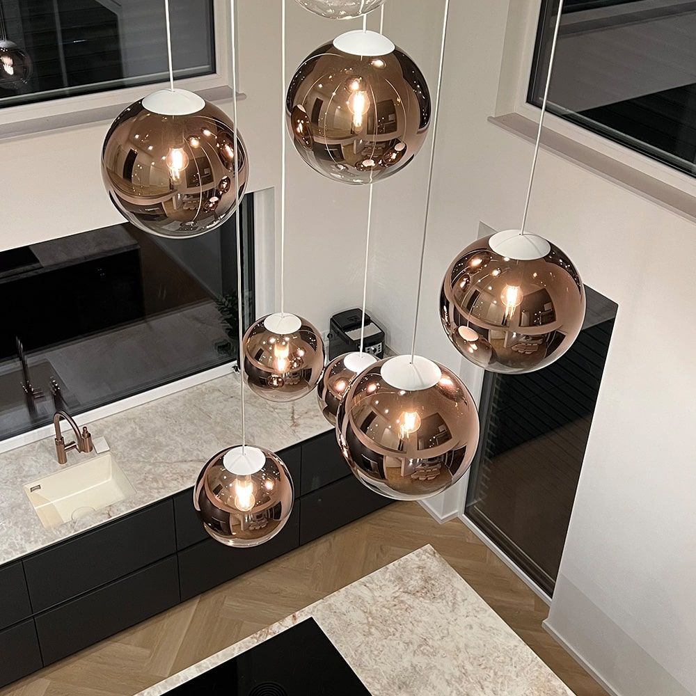 s.luce Orb Boule en verre Lampe de galerie Suspension 500cm Blanc