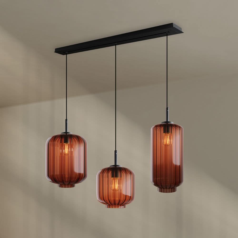s.luce Velo Lampe suspendue de table à manger 3 flammes 120cm Ø 18/20/25cm