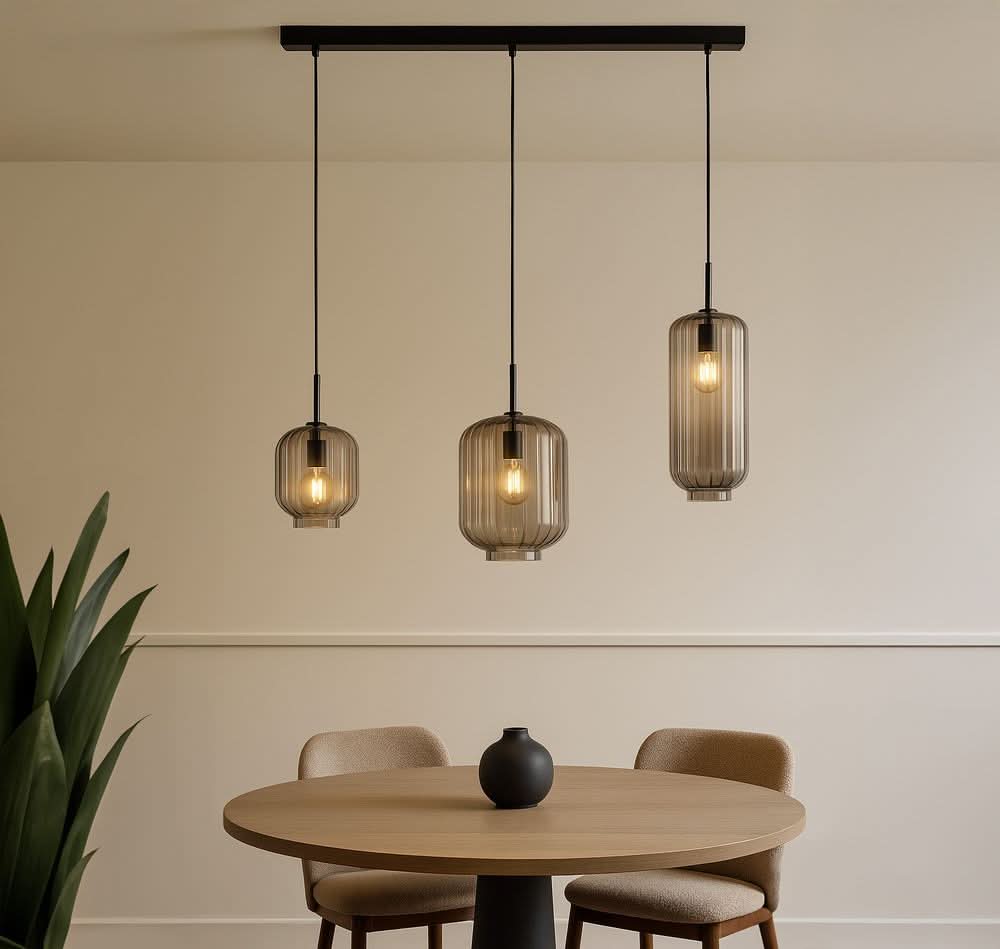 s.luce Velo Lampe suspendue de table à manger 3 flammes 120cm Ø 18/20/25cm