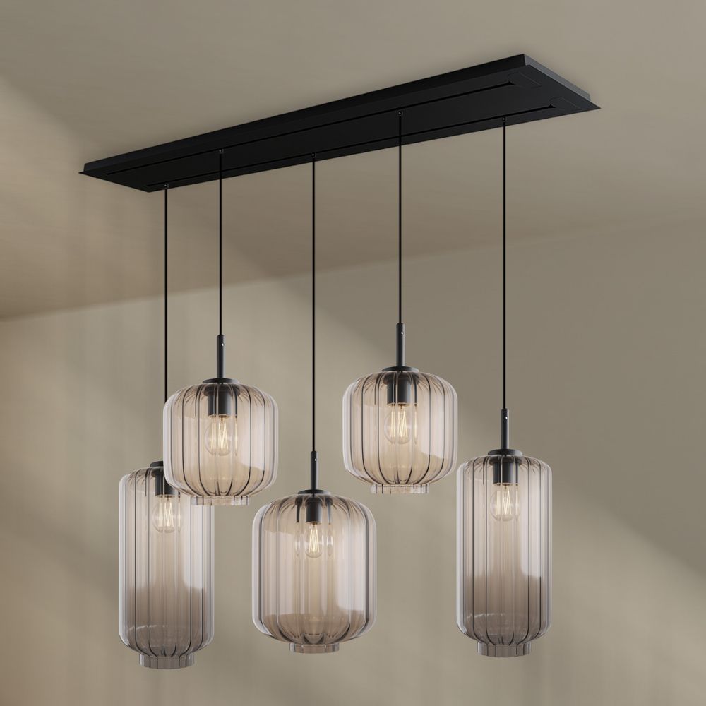 s.luce Velo Lampe de salle à manger 5 flammes 2 rangées 160cm Ø 18/20/25cm