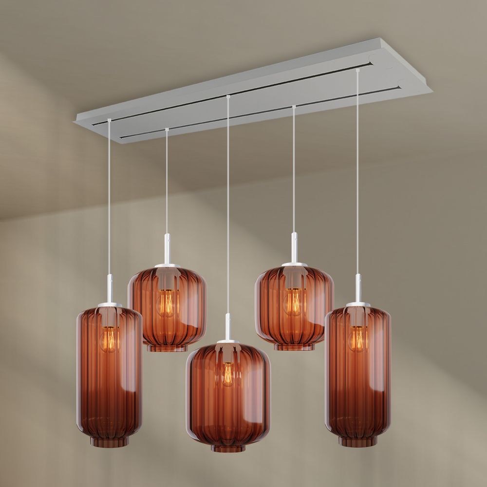 s.luce Velo Lampe de salle à manger 5 flammes 2 rangées 160cm Ø 18/20/25cm