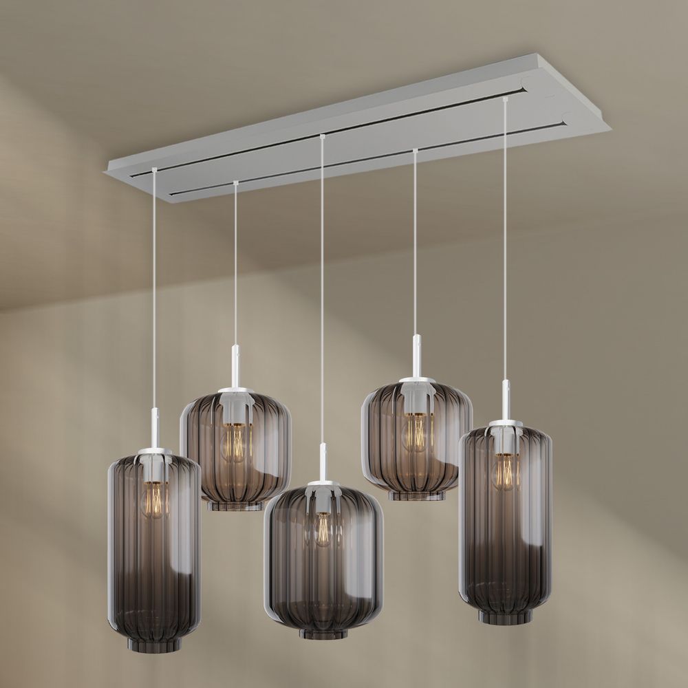 s.luce Velo Lampe de salle à manger 5 flammes 2 rangées 160cm Ø 18/20/25cm