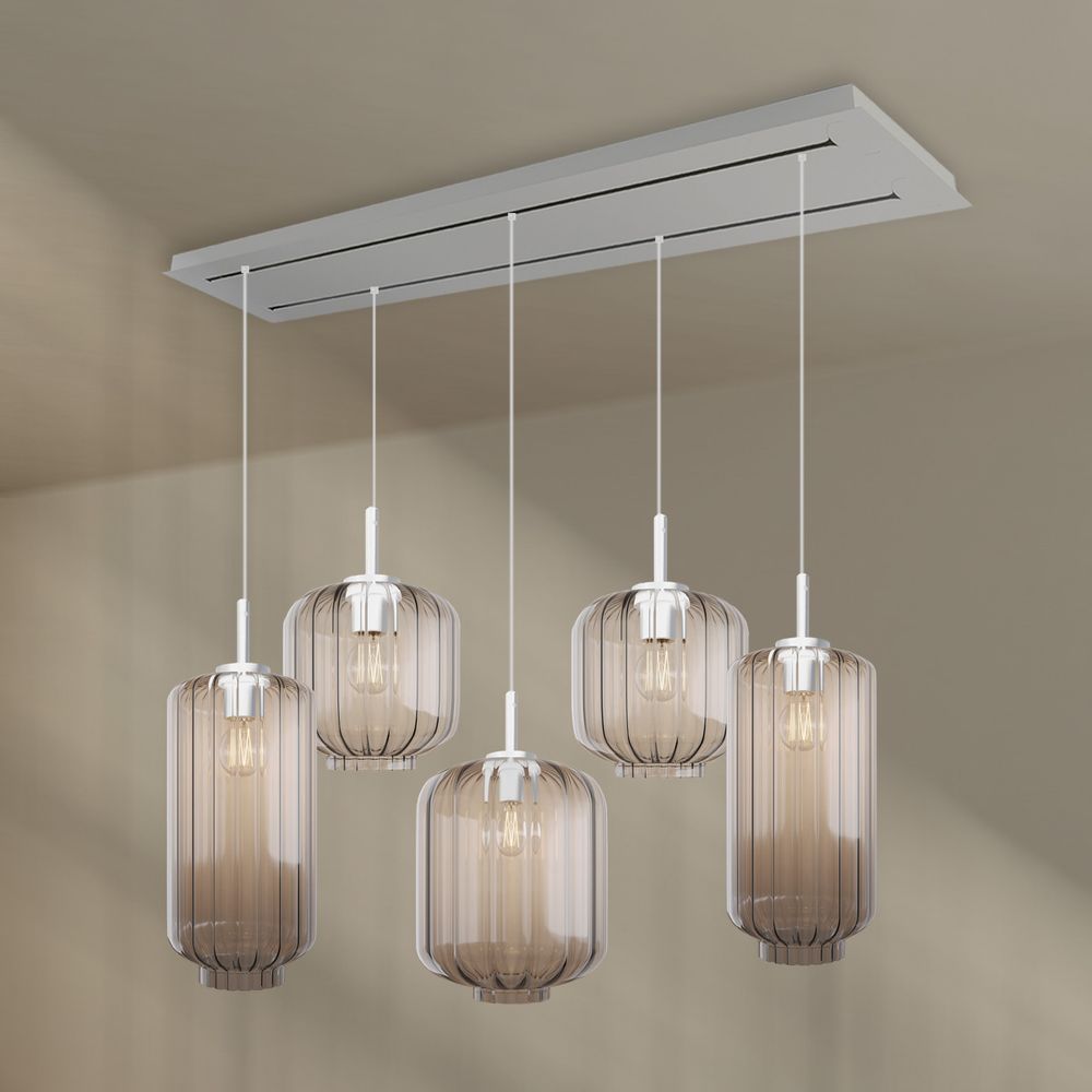 s.luce Velo Lampe de salle à manger 5 flammes 2 rangées 160cm Ø 18/20/25cm
