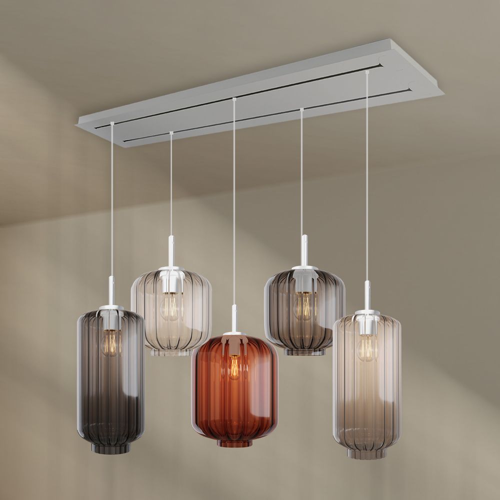 s.luce Velo Lampe de salle à manger 5 flammes 2 rangées 160cm Ø 18/20/25cm