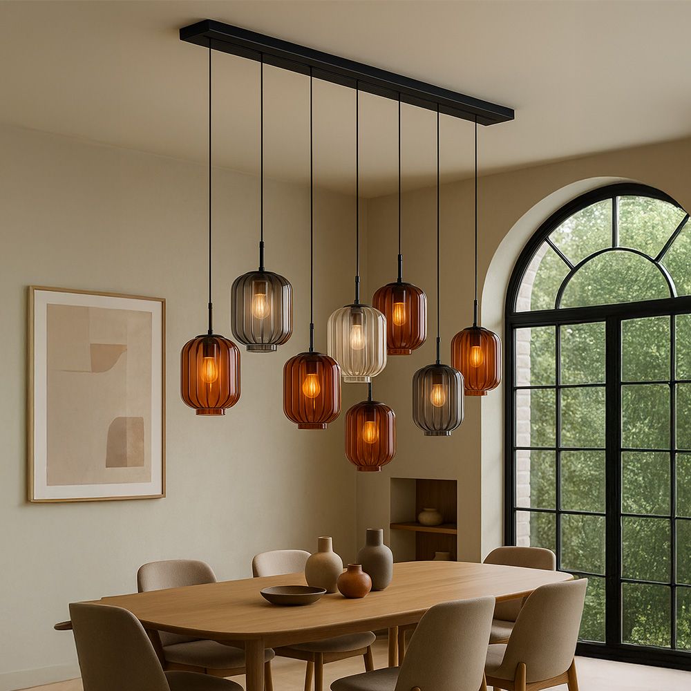 s.luce Velo Lampe de salle à manger 8 flammes 160cm 2 rangées Ø 20cm