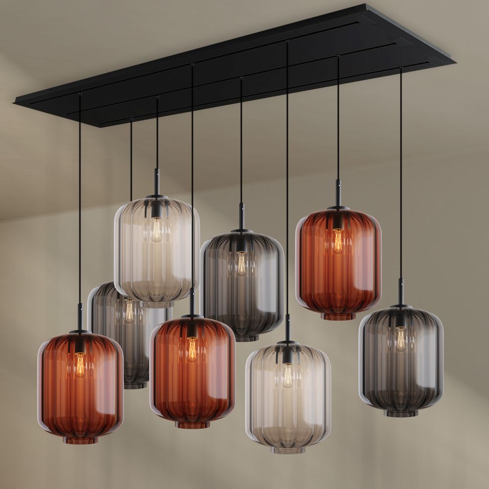 s.luce Velo Lampe de salle à manger 8 flammes 200cm 3 rangées Ø 25cm