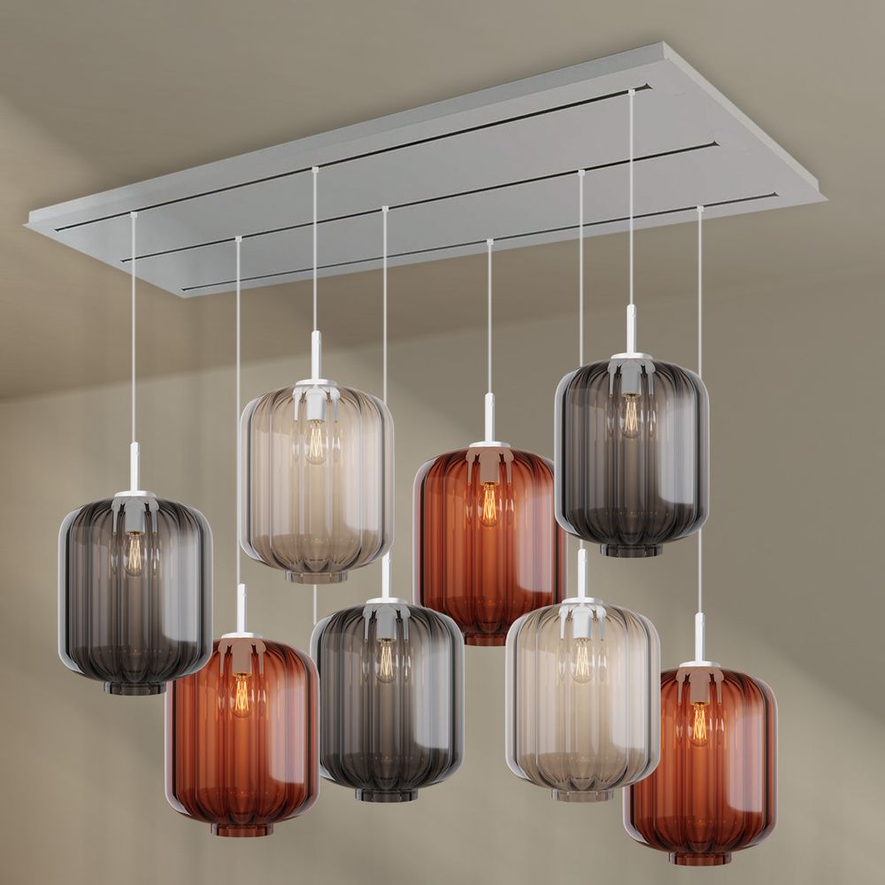 s.luce Velo Lampe de salle à manger 8 flammes 200cm 3 rangées Ø 25cm