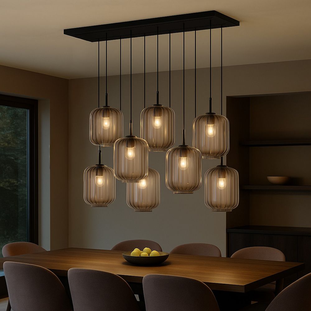 s.luce Velo Lampe de salle à manger 8 flammes 200cm 3 rangées Ø 25cm