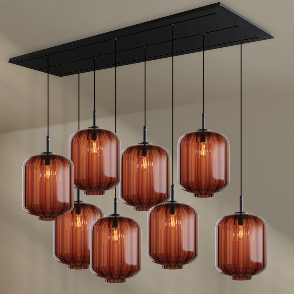 s.luce Velo Lampe de salle à manger 8 flammes 200cm 3 rangées Ø 25cm