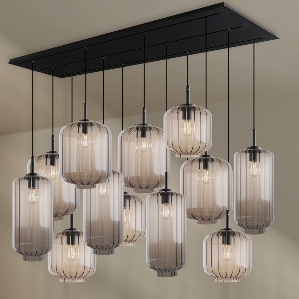 s.luce Velo Lampe de salle à manger 12 flammes 200cm 3 rangées Ø 18/20/25cm
