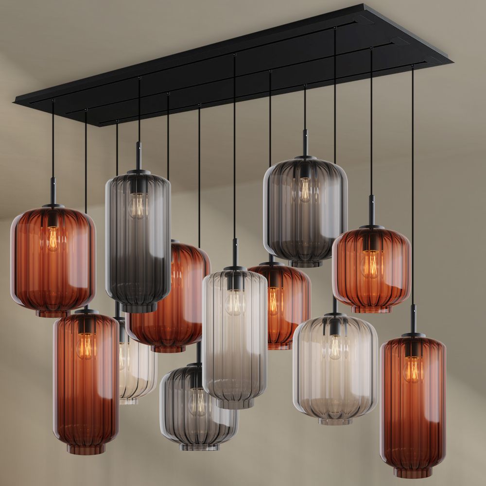 s.luce Velo Lampe de salle à manger 12 flammes 200cm 3 rangées Ø 18/20/25cm