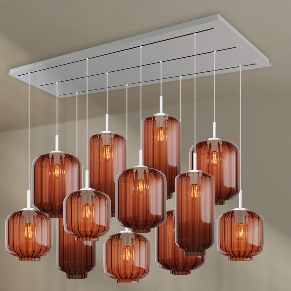 s.luce Velo Lampe de salle à manger 12 flammes 200cm 3 rangées Ø 18/20/25cm