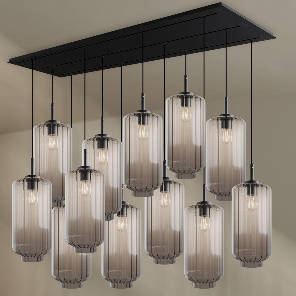 s.luce Velo Lampe de salle à manger 12 flammes 200cm 3 rangées Ø 18cm
