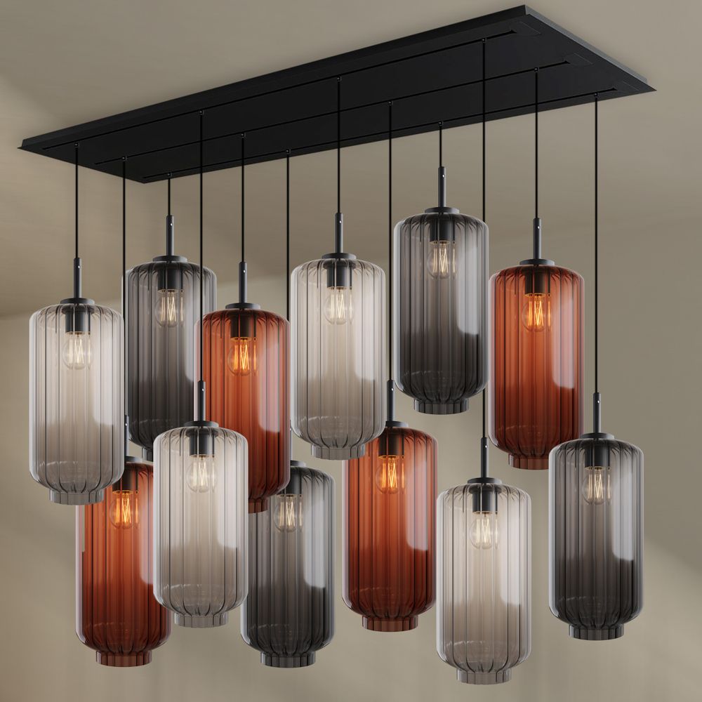 s.luce Velo Lampe de salle à manger 12 flammes 200cm 3 rangées Ø 18cm