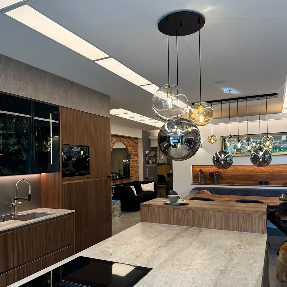 s.luce Orb glass globe gallery light 500cm sospensione nera