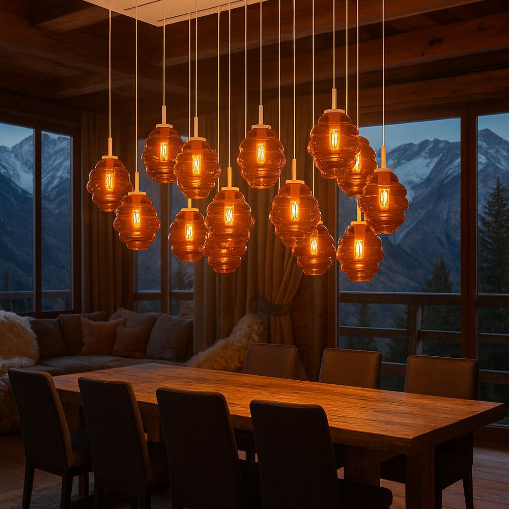 s.luce Echos lampada per sala da pranzo 12 luci 200cm 3 file Ø 18/25cm