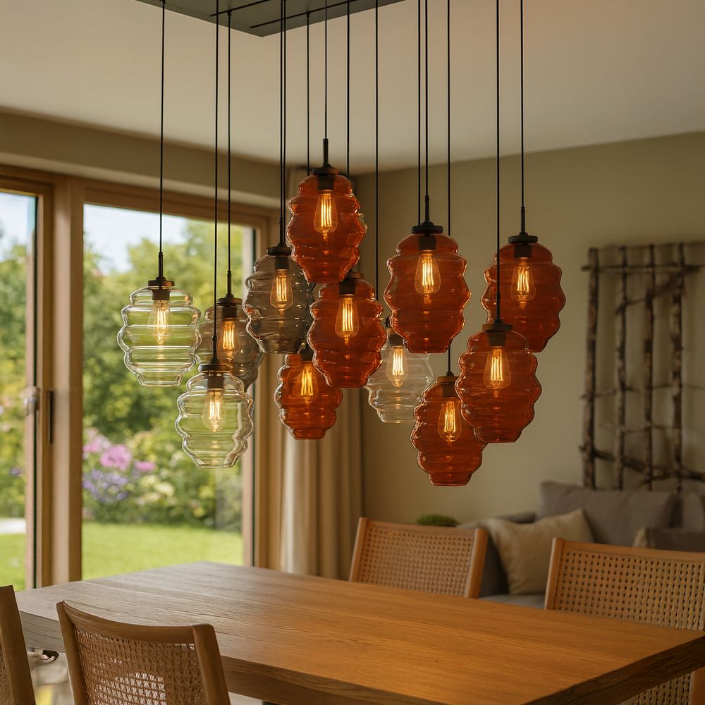 s.luce Echos lampada per sala da pranzo 12 luci 200cm 3 file Ø 18cm