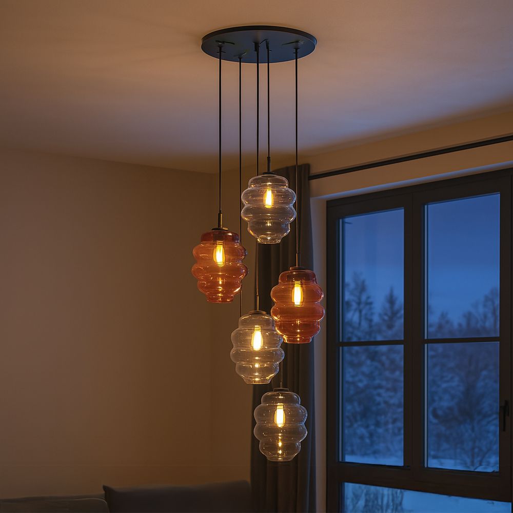 s.luce Echos gallery light 5 fiamme Ø 60cm baldacchino, Ø 25cm